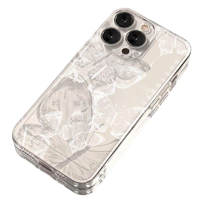 Ink Painting Butterfly Phone Case, Full-Coverage Silicone for iPhone 15 Pro Max/14 Pro/13/12/11/XR/XS - Light Luxury Design