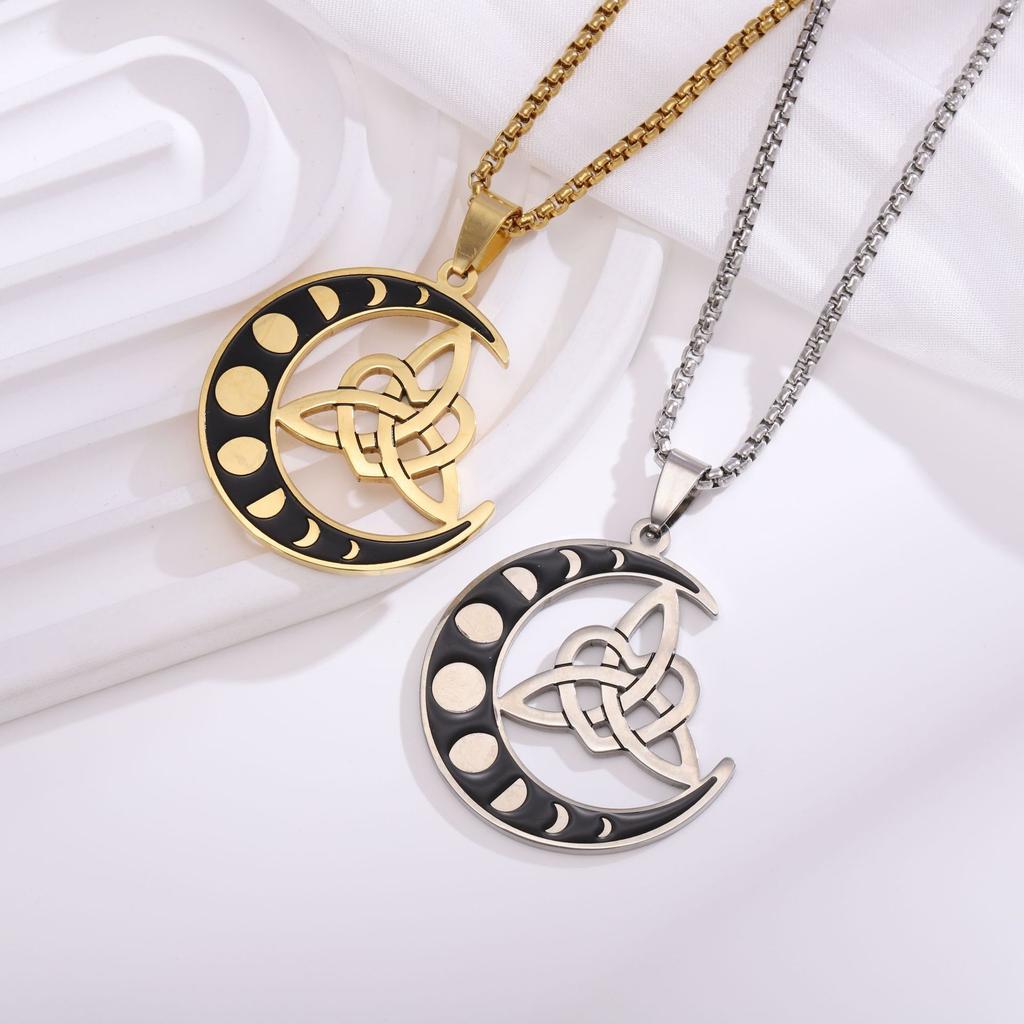 New Necklace Star and Moon Irish Celtic Knot Splicing Versatile Titanium Steel Pendant Necklace