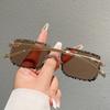 Rimless Square Sunglasses Women Fashion Vintage Gradient Casual Shades Trendy Luxury Brand Design Decor Sun Glasse