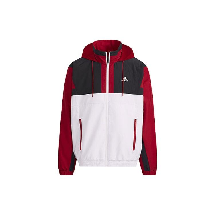 adidas Zipper Stand Collar hooded Long Sleeves Logo Jacket White Red Colorblock Men s H39326 M