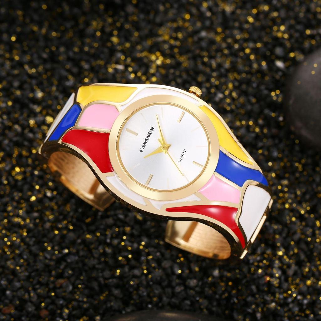 Women's Retro Style Random Oil Dripping Color Rainbow Quartz Bracelet Watch Elegant Ladies Women's Watch Clock
