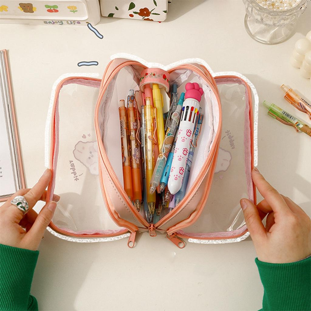 Transparent Pencil Case Cute Cartoon Pattern Large Capacity Waterproof PVC Pen Case Pencil Storage B