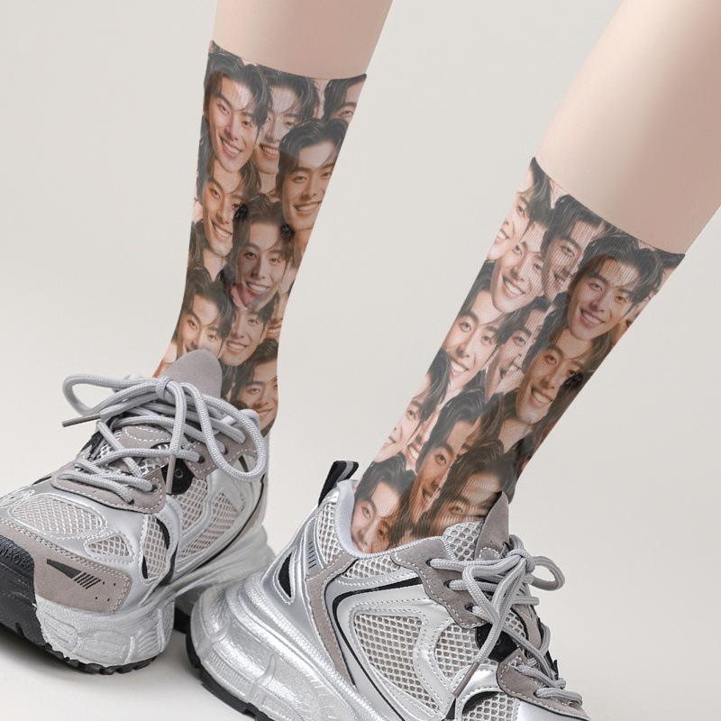 3D Face Print Socks – Personalized Christmas Gift, Polyester, Full 360° Design