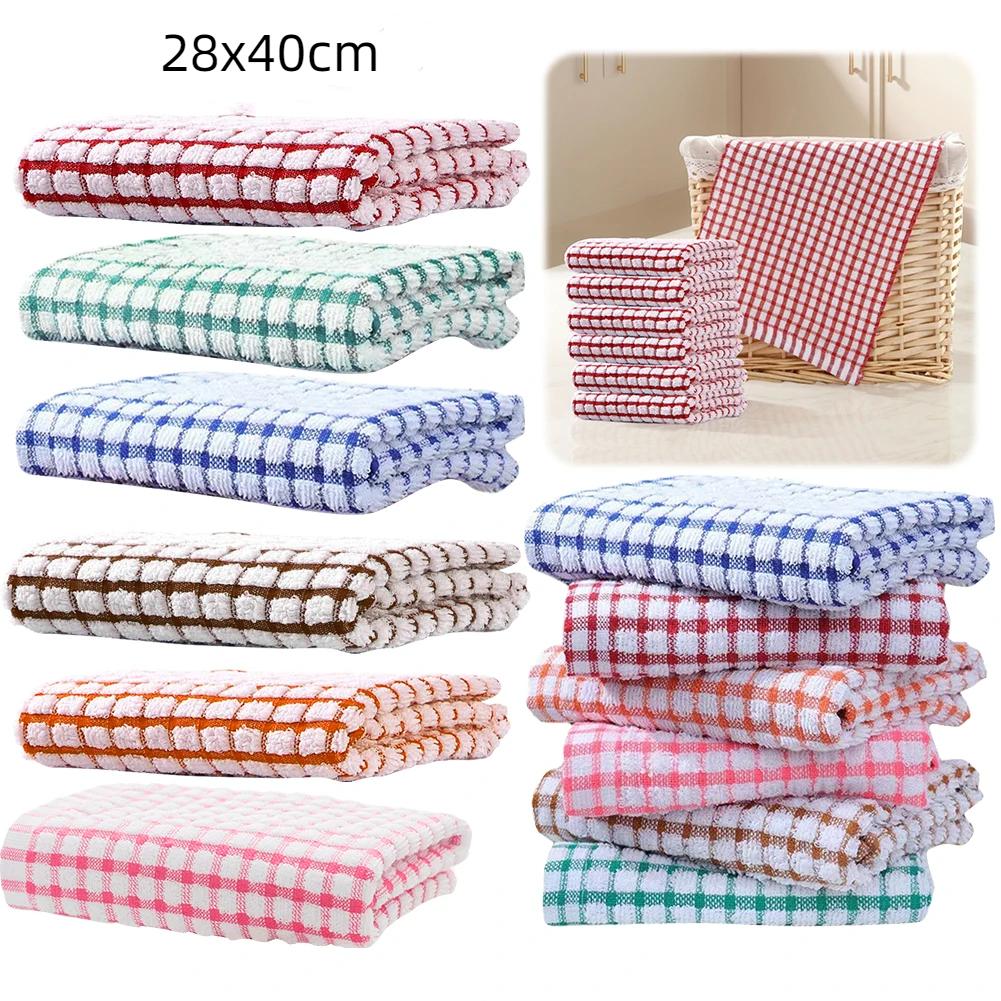 1/6/12Pcs Absorbent Hand Towels Cotton Yarn Kitchen Dishcloths Set Checkered Decorative Towels For Bathroom Decoration
