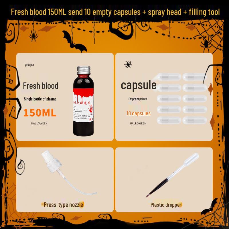 Edible Plasma Fake Blood Spray & Vomiting Blood Capsule for Halloween Makeup & Film Pranks