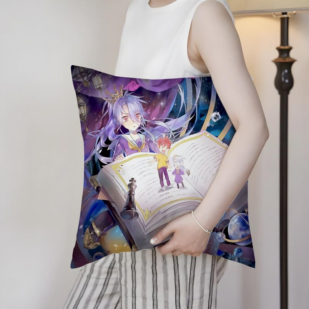 Anime Beautiful-No Game No Life-Cartoon Cushion Cover Silky Elegant Comfort Sofa Bed Invisible Zipper Beach Pillowcase
