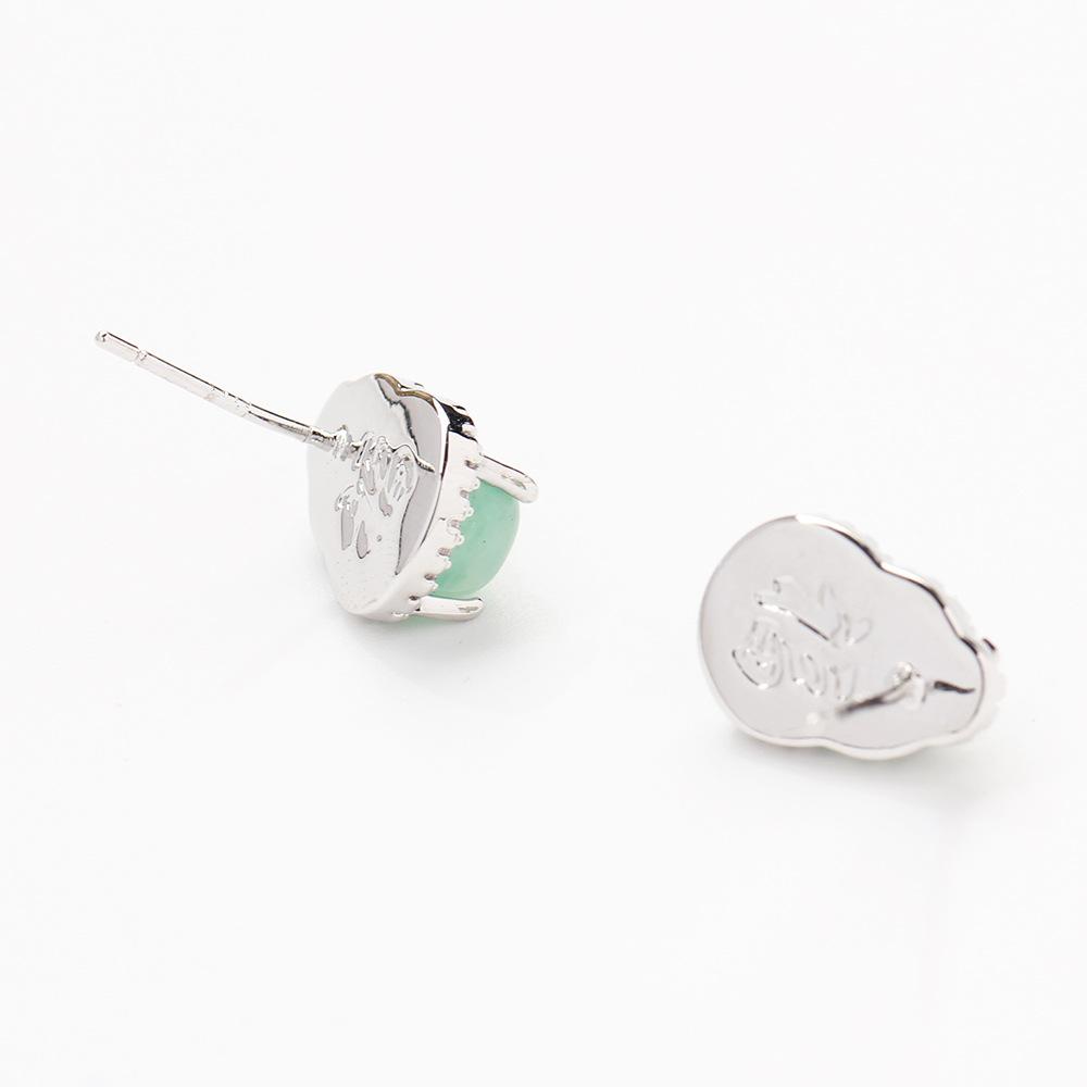 New Chinese jadeite gourd stud earrings women's light luxury fashion trimmed zircon earrings niche high-end versatile earrings