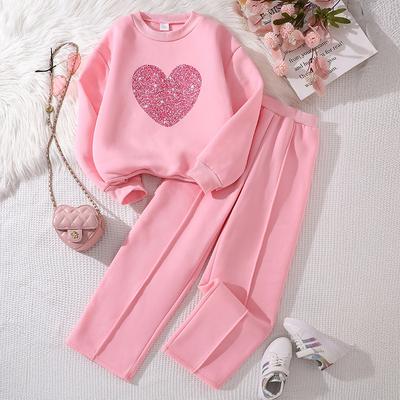Spring Children's Fashion and Love Long-sleeved Sweatshirt and Long Pants Two-piece Set for Girls