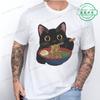 Ramen Katt T-shirt för Kvinnor Män Japansk Stil Kattälskare T-shirt Kawaii Tecknad Kortärmade T-shirts Herrkläder T-shirt Toppar