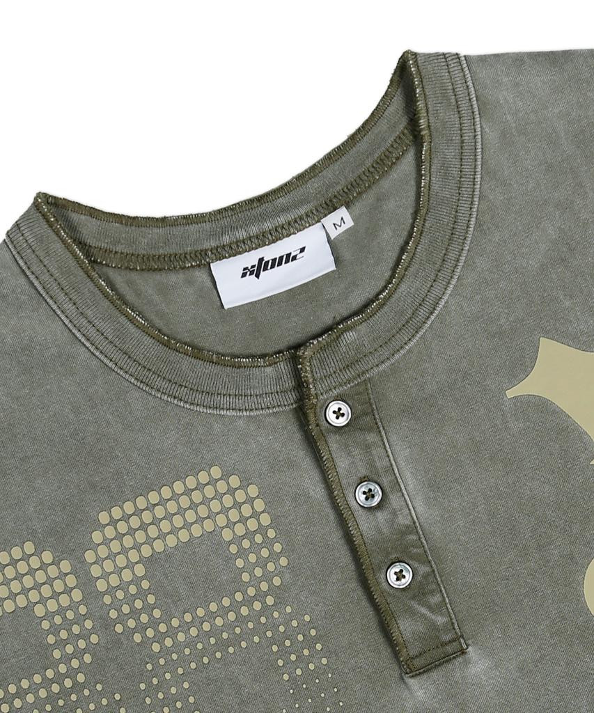 XTONZ Xtt120 Jenna Fade Washed Henley Neck Long Sleeve (Khaki)