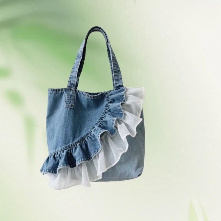 Nová Móda Univerzální Džínová Krajka Velkokapacitní Taška přes Rameno Dámská Prémiová Dojížděcí Přenosná Taška
