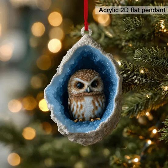 Forest Animal Ornaments 2D Acrylic Hanging Decor with Owl Squirrel Rabbit Designs Indoor Outdoor Christmas Tree Decoration