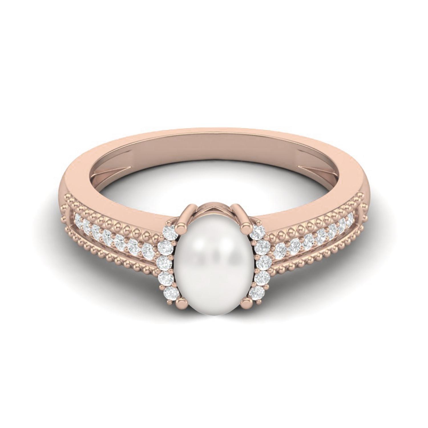 

7 X 5 MM Oval Pearl Gemstone 925 Sterling Silver Rose Vermeil Halo Accent Wedding Women Ring 8 Яскраво-рожевий
