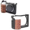 Full Camera Cage Aluminum Alloy Protective Camera Video Rig with Wood Handle 1/4 3/8 Inch Threaded Hole Cold Shoe Mount for ZV E1