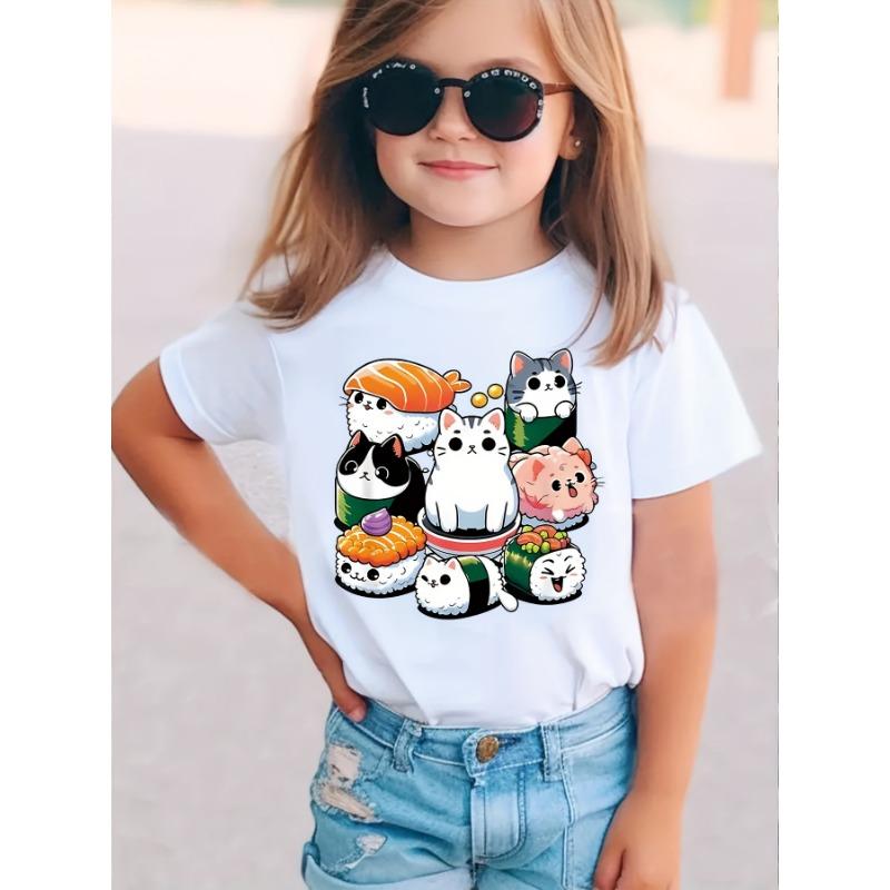 2025 Kids Clothes Summer T-Shirt Cat 3D Printing Tops Casual Short Sleeve Tee Fashion Girl T-Shirts Crew Neck Children's T-Shirt