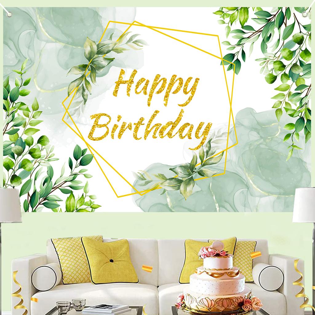 Folhas de Eucalipto Verde Aniversário Poliéster Fundo Decoração de Festa de Aniversário Infantil Casamento Suprimentos para Festa de Aniversário Chá de Bebê