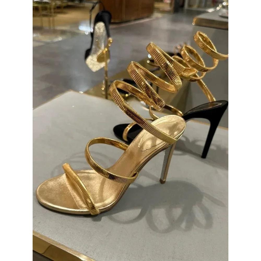 Sexy High Heels Gladiator Sandals Woman Narrow Band Snake Twine Around Ankle Strap Summer Stiletto Shoes