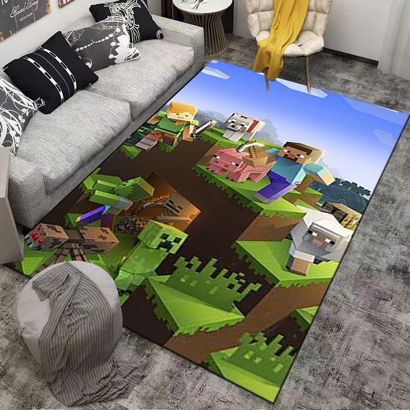 Minecraft Style Carpet with Characters, Animals, and Adventure Design Suitable for Use As an Anti-slip for Living Room Bedroom Sofas
