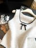 Women's French Color Block Bow Knit Vest - 2026 Autumn Sleeveless Layering Top