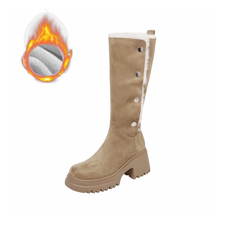 Winter Chunky Women Mid Calf Boots Fashion Warm Cotton Knight Long Booties Square Heels Party Dress Ladies Shoes