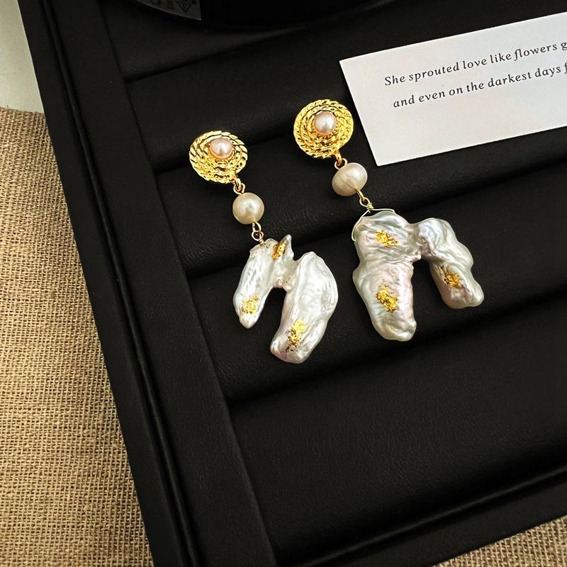 

Золотые серьги ручной работы с жемчугом в стиле барокко Серебряные серьги 925 пробы