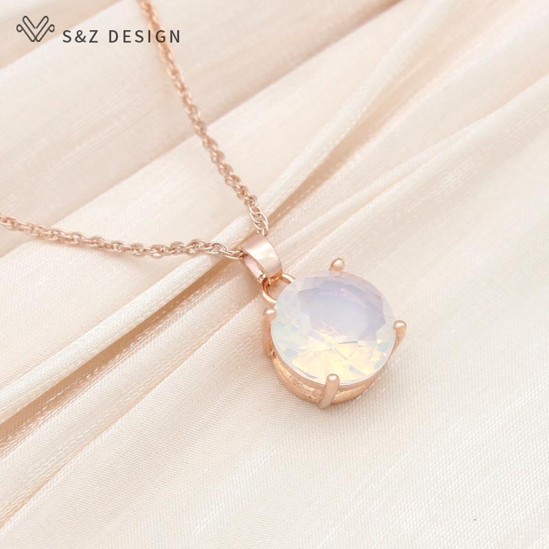 Fashion Classic Round White Green Opal Drop Earrings Jewelry Sets For Women Girl Wedding Party Elegant Pendant Necklace