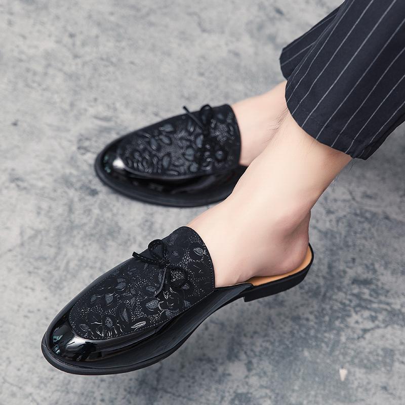 Fashion Man Loafers Slippers Leather Summer Backless Casual Shoes Lightweight Mules Half Shoes For Men Sandals Outdoor Slides