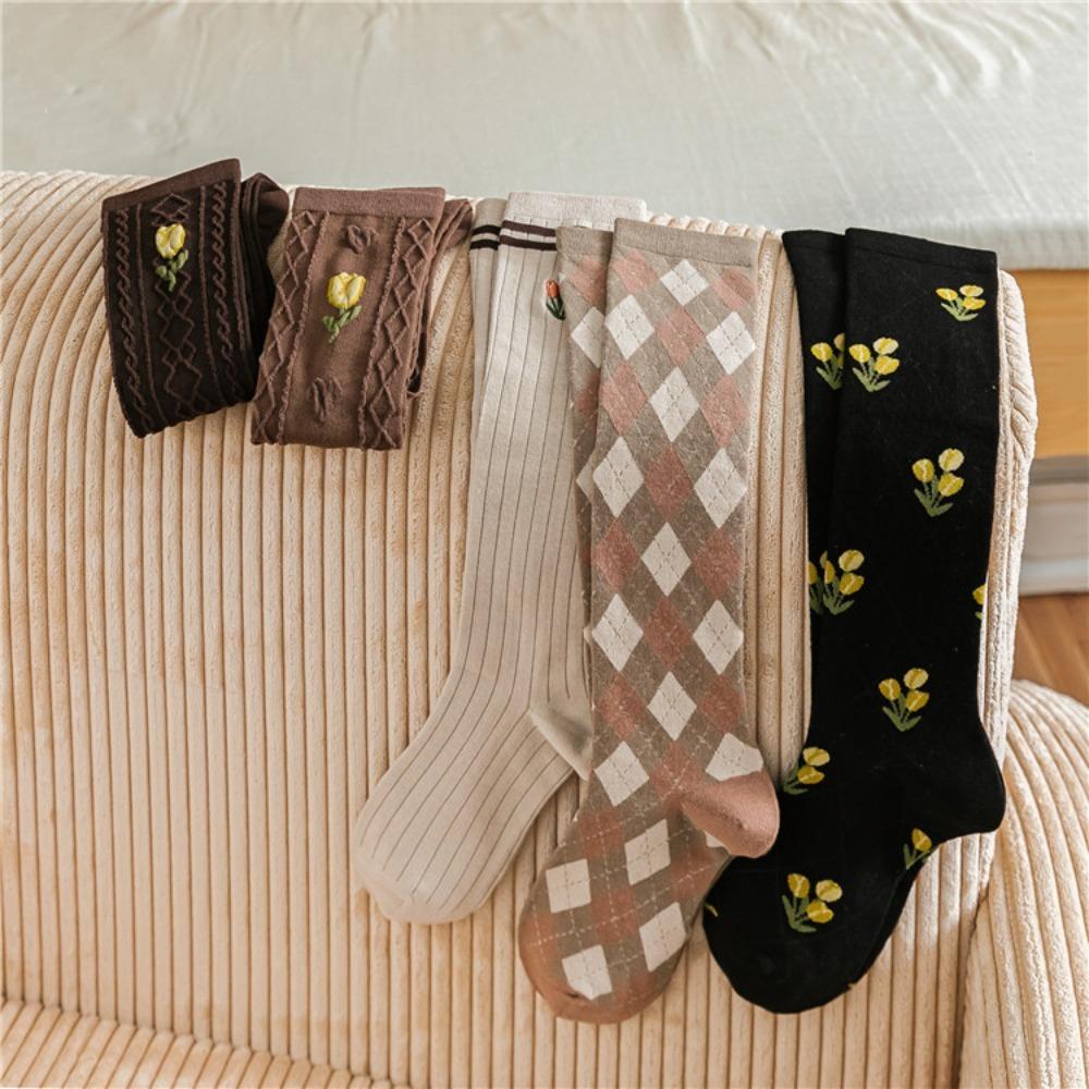 

Simple Kawaii Seamless Lolita JK Jacquard Pattern Female Tulip Stockings Knitting Socks Long Socks C