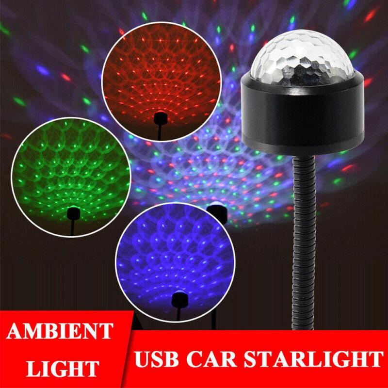 Multicolor Sound Activated USB LED Starry Sky Projector Lights Car Atmosphere Ambient Star Galaxy Lamp Car Roof Ceiling Decor 1pc