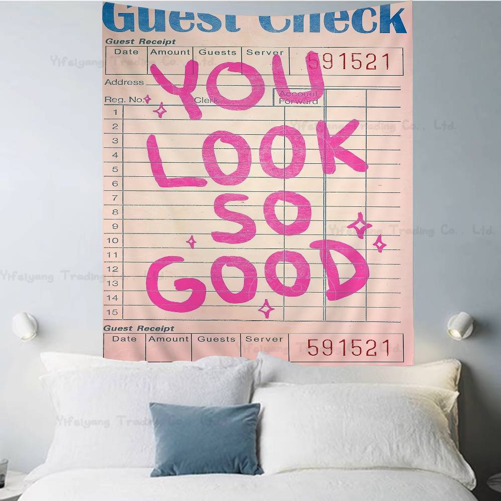 Retro Newspaper Pink Popular Quote Print Cartoon Tapestry Wall Hanging Decoration Household Home Decor