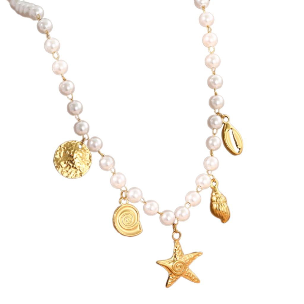 Ocean Inspired Starfish Pendant Necklace With Faux Pearl Charm And Adjustable Alloy Chain For Fashion Forward Women