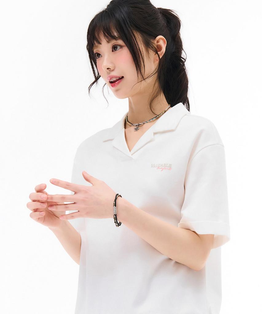 CHASECULT Women'S Open Collar Short Sleeve T-Shirt - Ivory