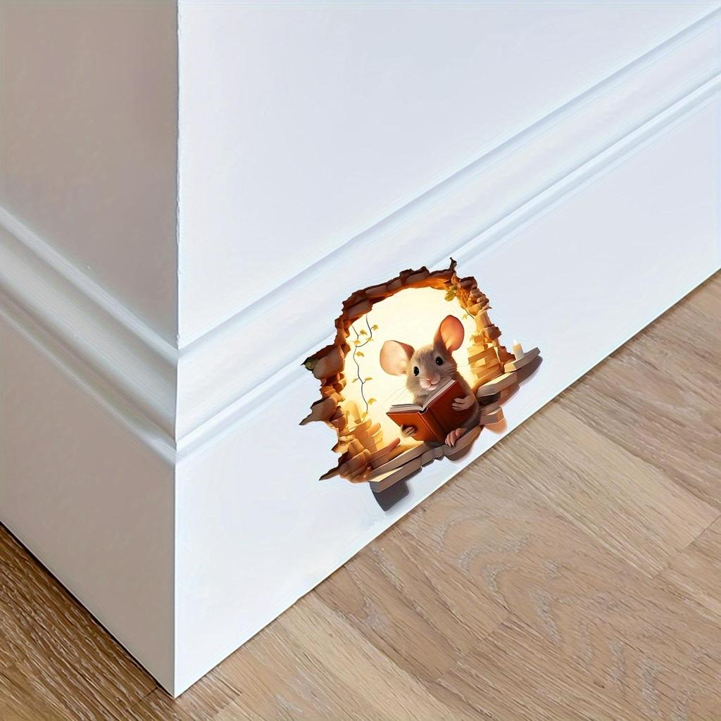 3D Realistischer Wandaufkleber „Lesebuch mit Maus“ – Abnehmbare Vinyl-Kunst für Wohnzimmer, Kinderzimmer, Schlafzimmer – Mattes Finish, selbstklebende Wohndekoration