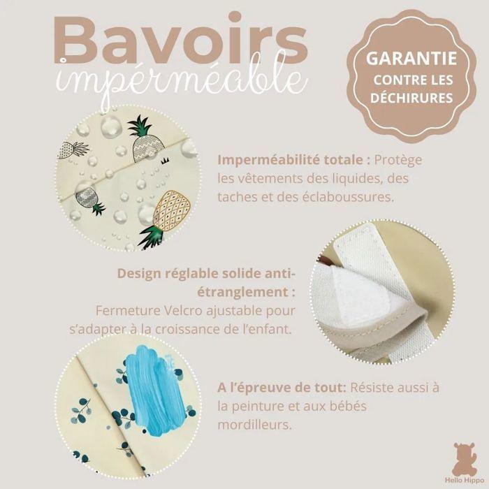 Hello Hippo - Pack de 2 Bavoirs avec Manches Longues Bébé – Imperméables, Réglables et Faciles à Nettoyer | Bavoir imperméable