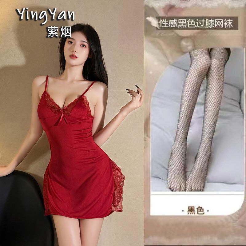 European and American erotic underwear high-end large size sexy female mood split lace suspender nightdress qqny pure desire wind