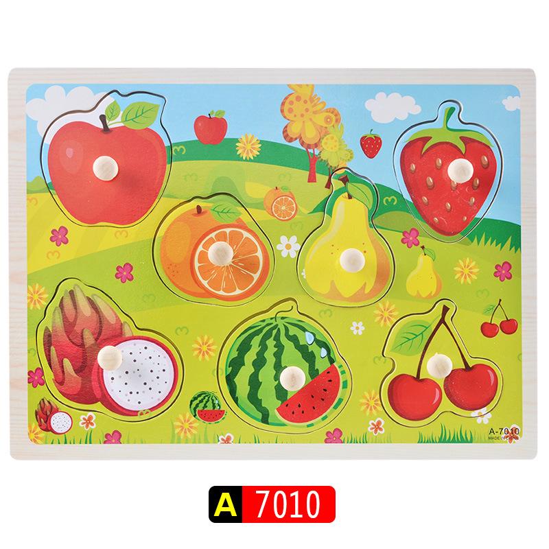 Wooden 3D Educational Grasping Board & Puzzle for Children: Animal & Fruit Theme Cognitive Toy