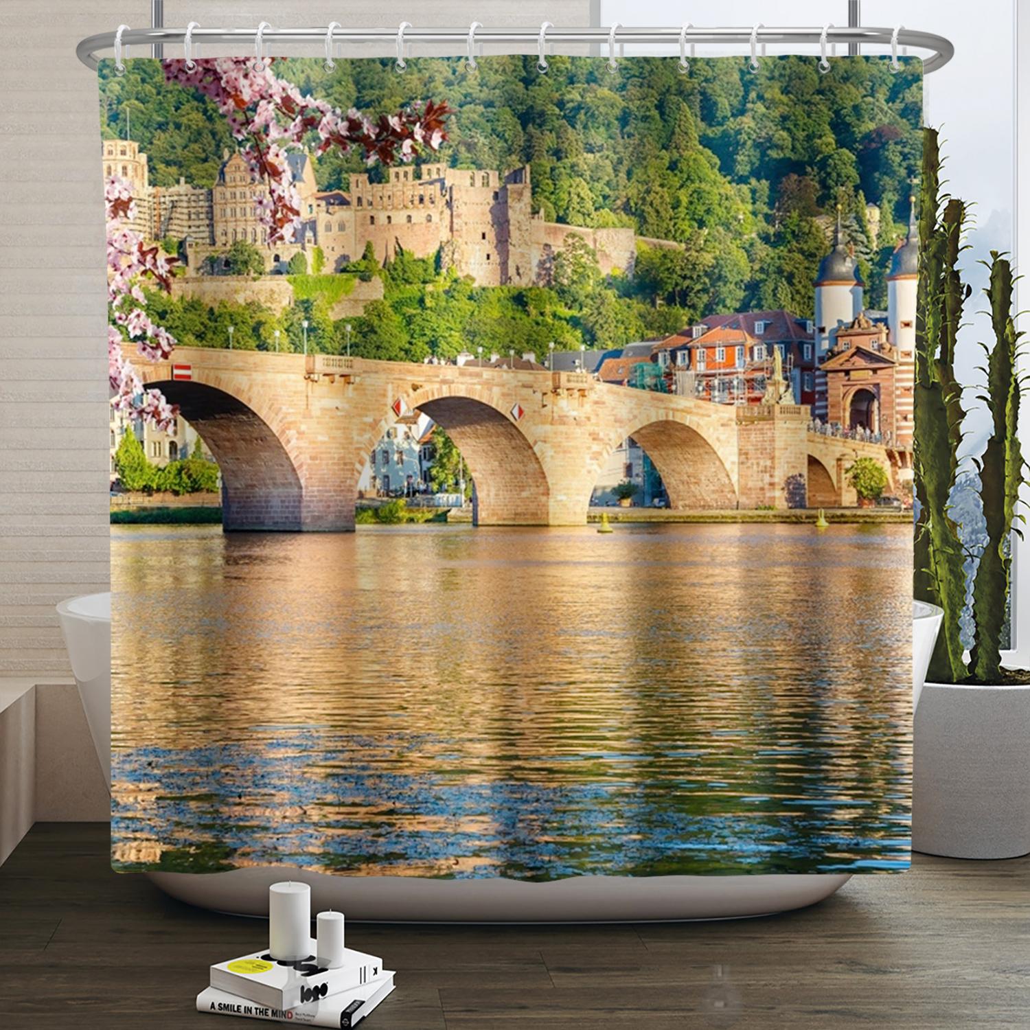 

Natural Scenery Shower Curtains Seaside Mountain Landscape Bathroom Waterproof Polyester Bath Curtain Home Decoration With Hooks W60H190(CM)-1 Pcs