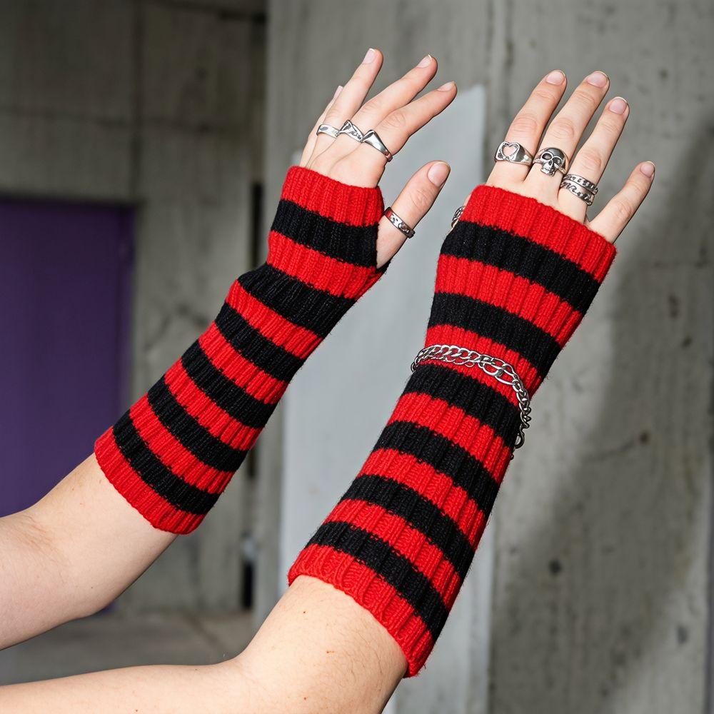 Long Striped Knitted Arm Sleeves Lolita Arm Warm Gloves Arm Cover Long Fingerless Gloves JK