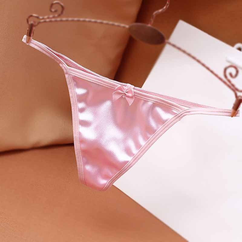 Dámské Sexy Sweet Plus Velikost Tanga Mašlička Prodyšné Saténové kalhotky Bezešvé T-kalhoty s nízkým pasem