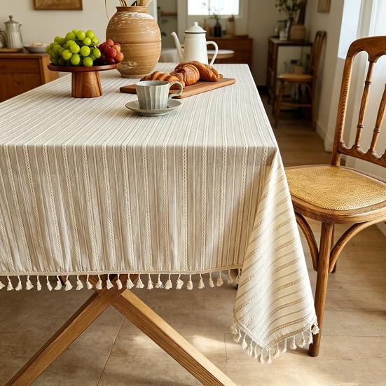 Lilac Floral Tablecloth, Cotton Small Fresh Flower Print Table Cover, Pastoral Style Breathable Cloth for Desk, Dorm Room Decor, Coffee Corner &