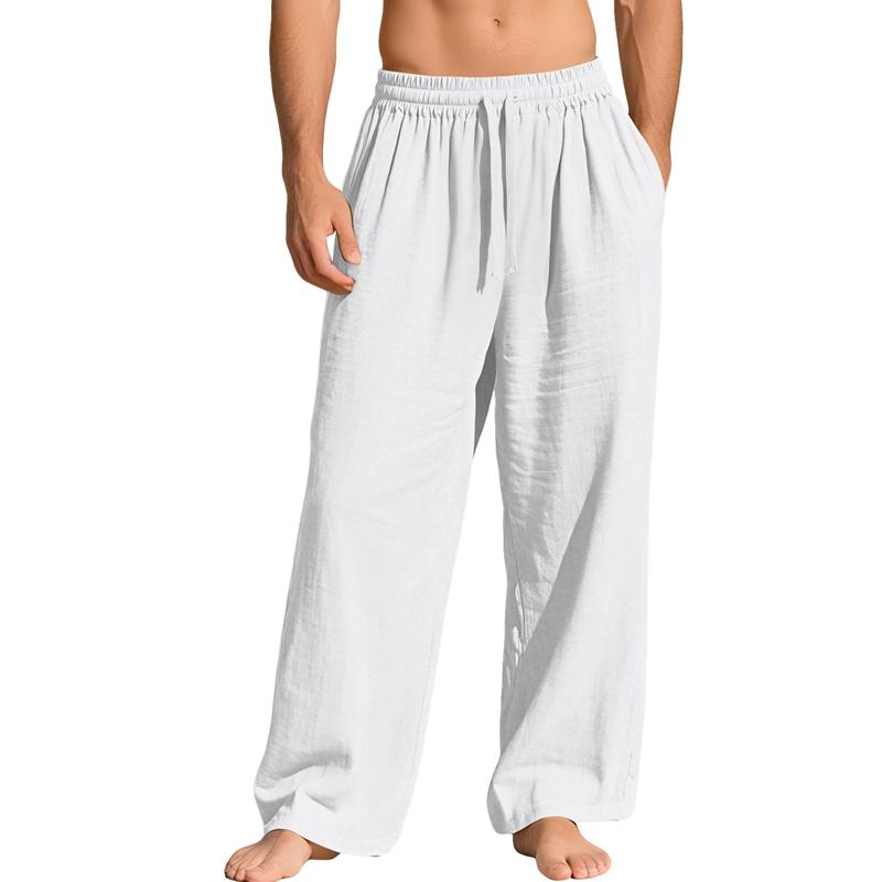 Men Cotton Straight Leg Pants Casual Regular Fit Trousers Soft Breathable Comfy Daily Wear Business Casual Classic Basic Bottom S белый