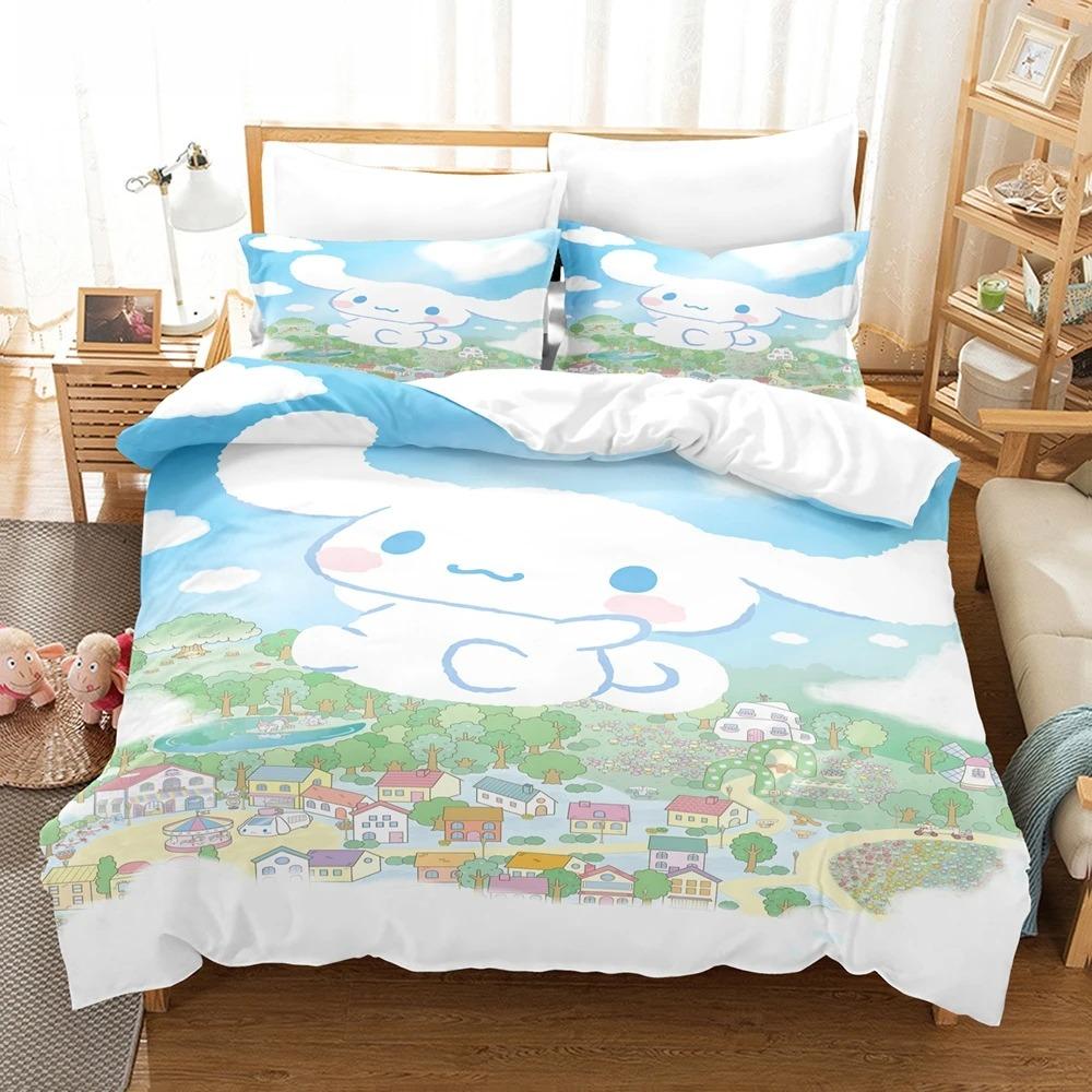 Sanrio Animation Cinnamoroll Pillowcase Bedding Set Cartoon Children's Bedroom Adult Double Comfortable Bed Full Twin King Size