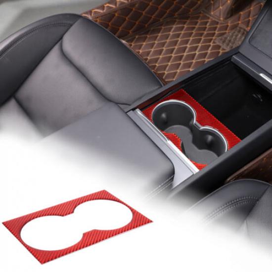 Red Carbon Fiber Center Cup Holder Panel Trim Sticker For Tesla Model 3 -24