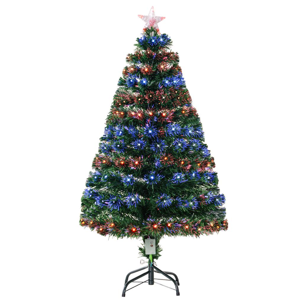 4 Feet Prelit Artificial Christmas Tree with Multi-Coloured Fiber Optic LED Light, Holiday Home Xmas Decoration, Green
