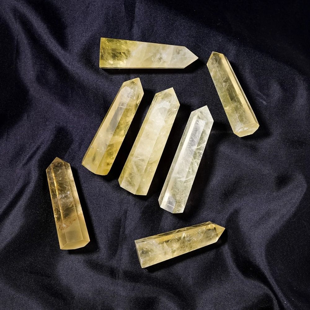 Beautiful Natural Crystal Exquisite Hexagonal Wand Column Desktop Ornament Yellow Gem  Gift