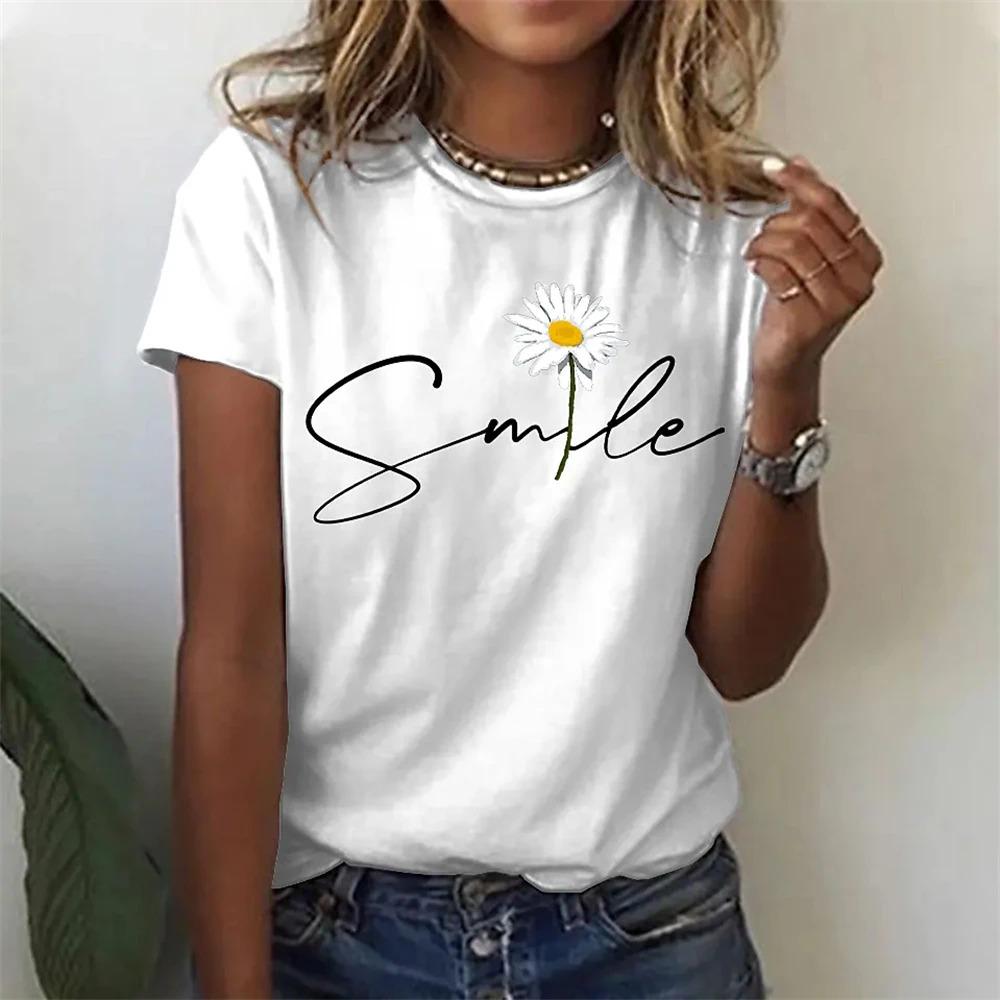 Mode 3D Kärlekstryck T-shirt För Kvinnor Roligt Blommönster Kortärmad Tjej Tee Sommar Casual O-hals T-shirts Damkläder