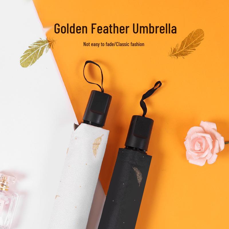 Třídílný vinylový deštník s ražbou zlatem - Skládací sluneční clona a ochrana proti dešti s logem