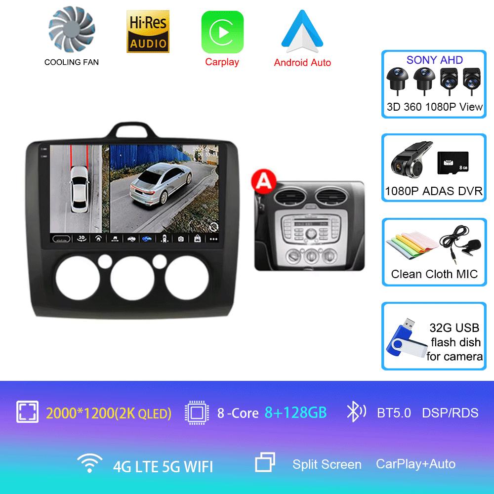 Android 14 Car Radio Autoradio For Ford Focus 2 Mk2 2004 - 2011 GPS Navigation Multimedia Player Carplay Stereo WIFI 360 Camera