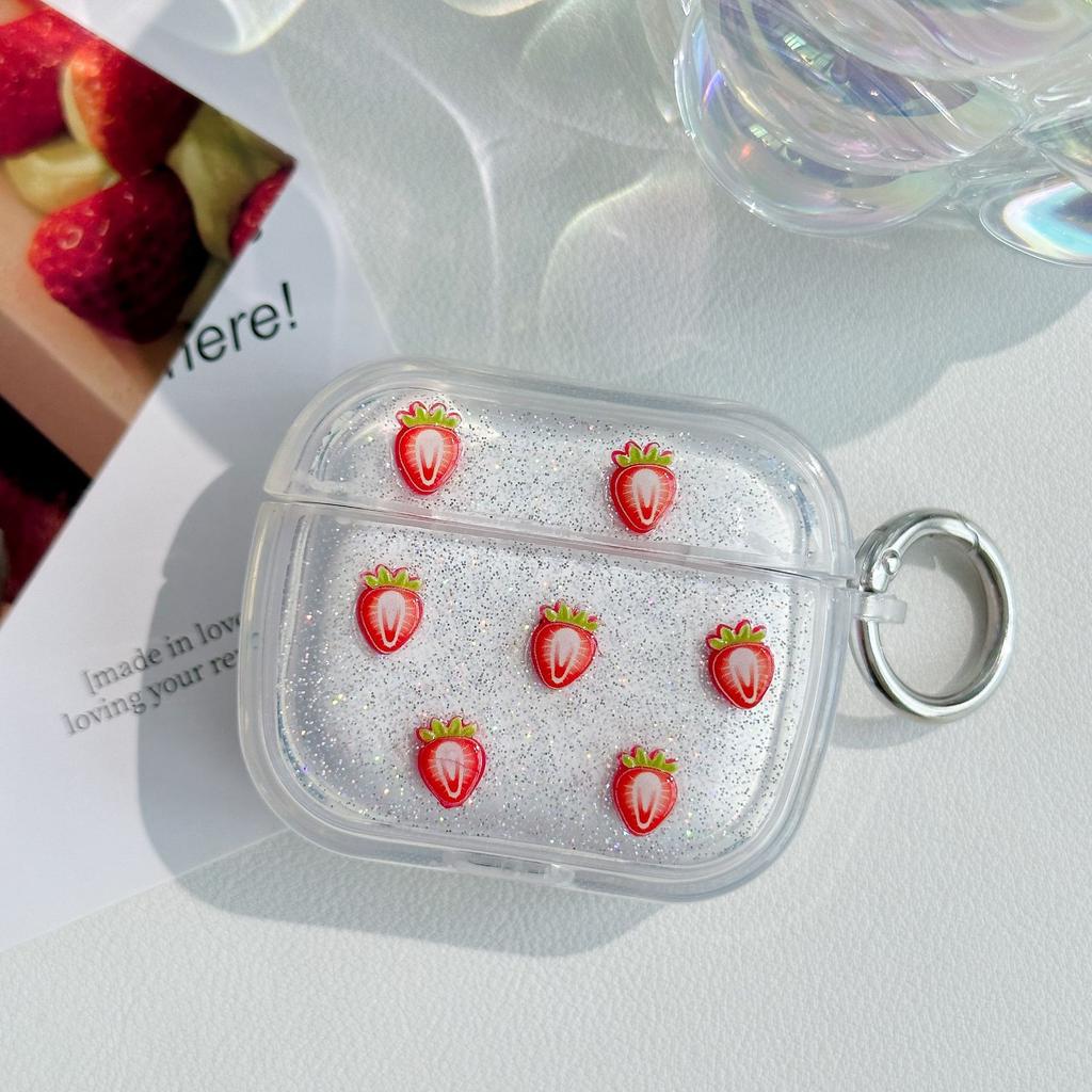 The New Phantom Epoxy Strawberry Is Suitable for AirPodsPro1 Protective Cover, Single-sided Round Buckle, Universal Apple 1st Generation Soft Shell.