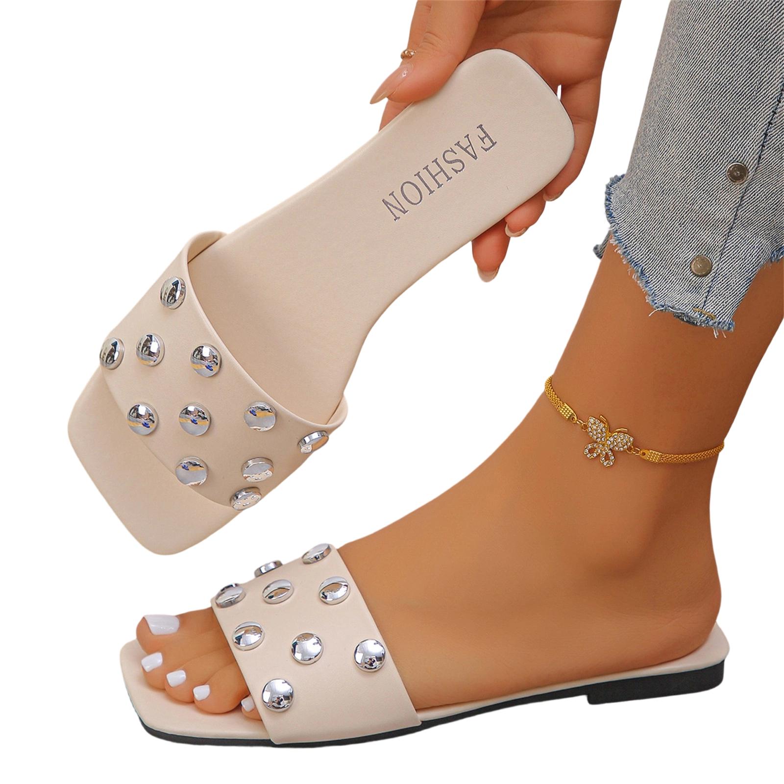 Women s Fashionable Casual Oversized - Square-Toe Beach Sandals 35 бежевый